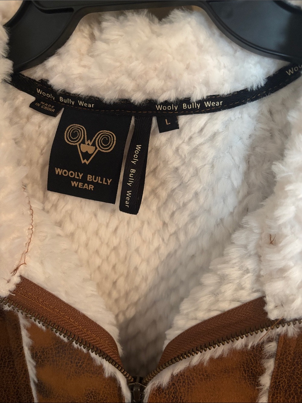 Wooly Bully Wear “Route 66” Sherpa Lined Faux Leather Vest in color Camel - Picture 2 of 12
